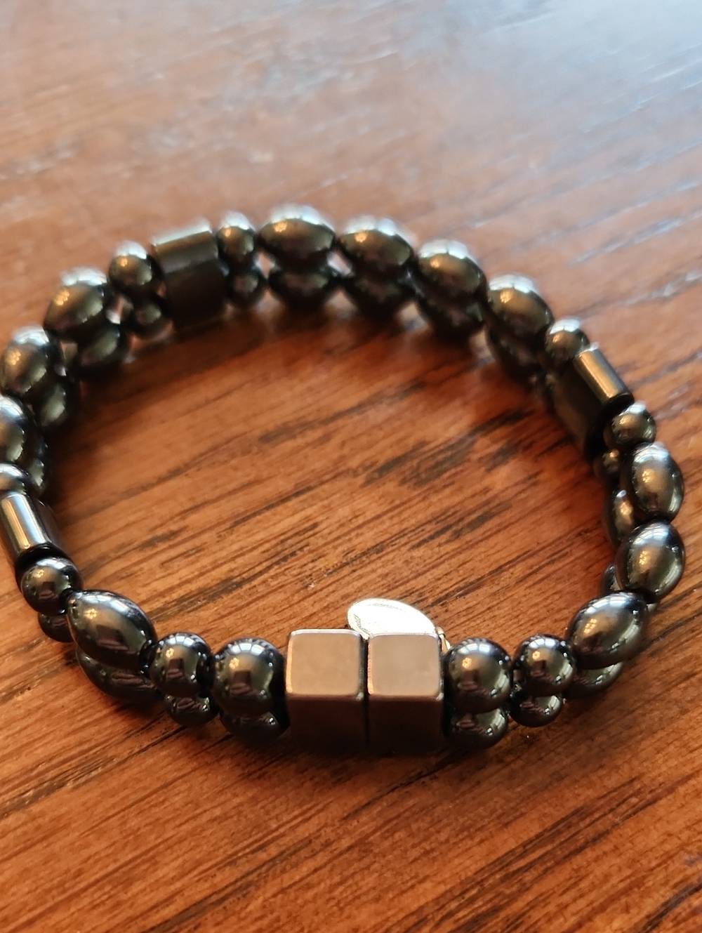 Hematite Beaded Stretch Bracelet - Black Metallic
